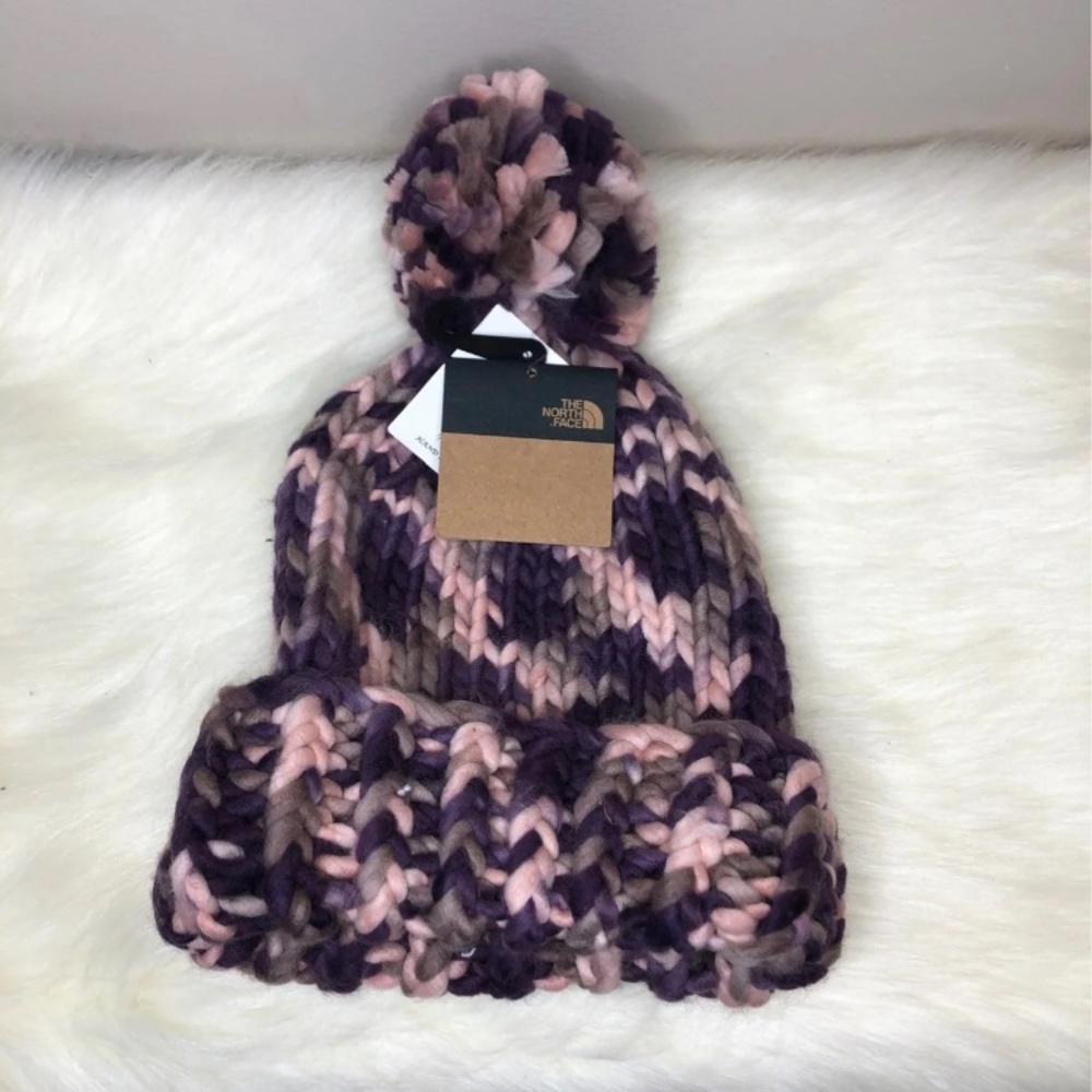 Northface Handknit Purple Pom Beanie